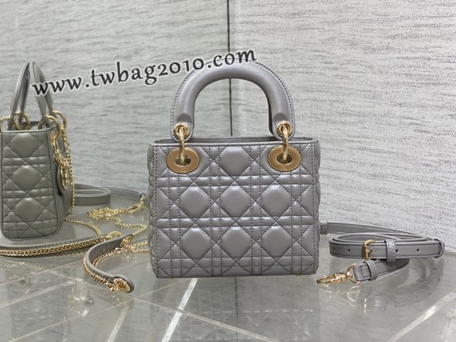 Dior专柜新款Lady女包迪奥顶级原单三格珠光灰Classic Lady戴妃包 djfk1222